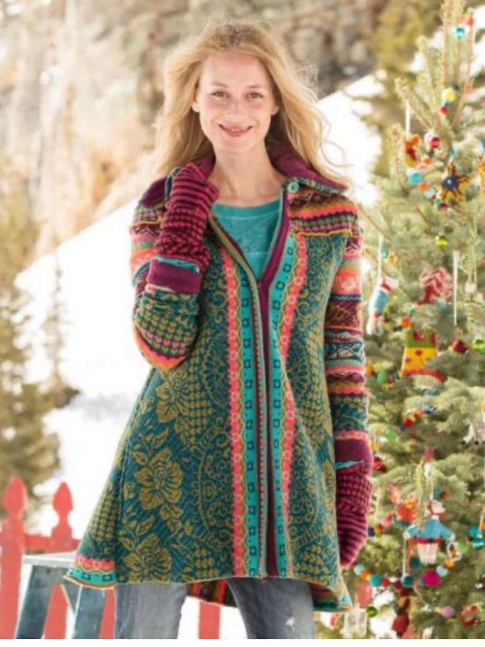 IVKO Multicolor Floral Knit Button Zip Coat Long Cardigan Collared Sz 38 S/M